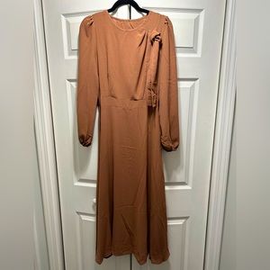 Brown midi dress with sash detail
